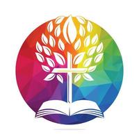 Bible Cross Tree Logo Design. Christian Church Tree Cross Vector Template Design.