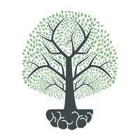 Brain Tree Grow Logo Design. Heavy Tree Growing on Brain Icon. vector