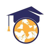 Graduation cap on globe icon vector illustration. Abroad Education logo vector template design.