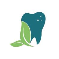 diseño de vector de logotipo de hoja dental de diente fresco verde. cuidado dental o diseño del logotipo del dentista.