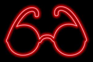 Red neon outline of glasses on a black background. Eyeglasses or sunglasses. Illustration vector