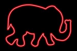 Red neon force of walking elephant on a black background vector