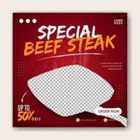 Food steak social media promotion and banner post design template vector