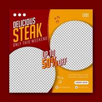 Food steak social media promotion and banner post design template vector