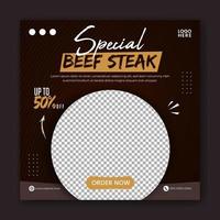 Food steak social media promotion and banner post design template vector