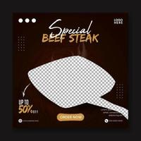 Food steak social media promotion and banner post design template vector