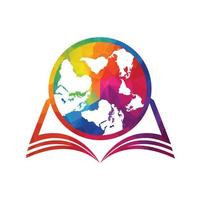 concepto de logotipo de educación con icono de libro y globo. logo de educación internacional con globo y letrero de libro. vector