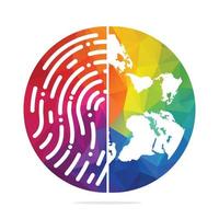 Fingerprint with globe vector logo design. World map with fingerprint design vector template.