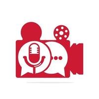 diseño de logotipo de vector de video de conversación de podcast. diseño de logotipo de chat de película combinado con micrófono de podcast.