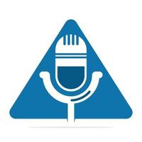 Podcast logo design. Studio table microphone with broadcast icon design. vector