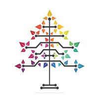 Vector Digital Christmas tree. Technical Triangle Tree Vector Template Design.