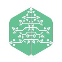 Vector Digital Christmas tree. Technical Triangle Tree Vector Template Design.