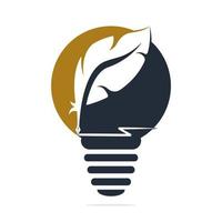 Bulb Lamp Quill Feather Pen logo vector design. Writer icon flat style design with color for identity, business and button.