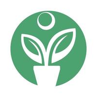 Flower Pot And Plant Logo. Human Growth Vector Logo.