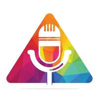 Podcast logo design. Studio table microphone with broadcast icon design. vector