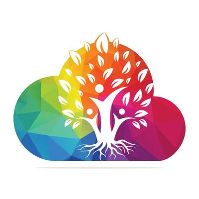 Family Tree And Roots Cloud Shape Logo Design. Family Tree Symbol Icon Logo Design