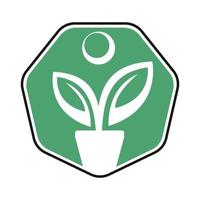 Flower Pot And Plant Logo. Human Growth Vector Logo.