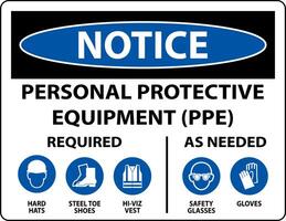 Notice PPE Required As Needed Sign On White Background vector