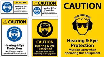 Caution Hearing and Eye Protection Sign On White Background vector