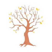 Bald tree with some yellow foliage. Autumn mood. Vector illustration isolated on white background.