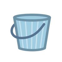 Blue empty bucket. Hand drawn illustration in cartoon style. Vector isolated on white background.