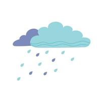 Clouds with colorful rain drops. Rainy weather. Hand drawn illustration. Vector art isolated on white background.