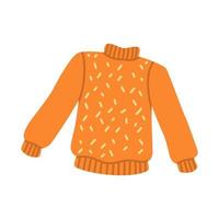 Cozy warm orange sweater. Knitted warm clothing in cartoon flat style. Vector art isolated on a white background.