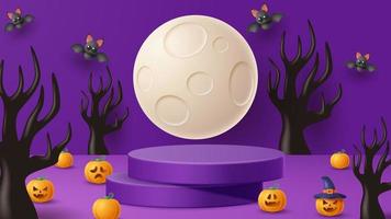 Halloween display podium decoration background with scary ornament. Vector 3D Illustration