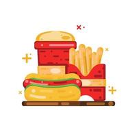 perrito caliente, papas fritas y bebida ilustración de comida rápida e icono icono de comida y bebida aislado vector