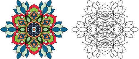Doodle mandala design coloring book page illustration