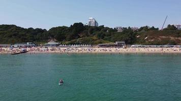 High Angle Sea View Beach Front with People at Bournemouth City of England UK, Aerial Footage of British Ocean video