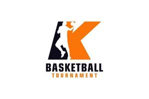 Letter K with Basketball Logo Design. Vector Design Template Elements for Sport Team or Corporate Identity.
