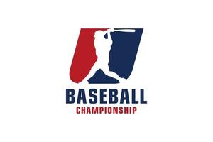 letra u con diseño de logotipo de béisbol. elementos de plantilla de diseño vectorial para equipo deportivo o identidad corporativa. vector