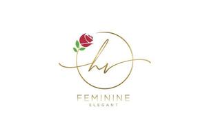 initial HV Feminine logo beauty monogram and elegant logo design, handwriting logo of initial signature, wedding, fashion, floral and botanical with creative template. vector