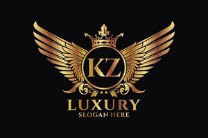 letra de ala real de lujo kz vector de logotipo de color dorado, logotipo de victoria, logotipo de cresta, logotipo de ala, plantilla de logotipo vectorial.