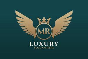 Luxury royal wing Letter MR crest Gold color Logo vector, Victory logo, crest logo, wing logo, vector logo template.