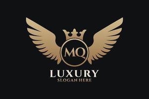 Luxury royal wing Letter MQ crest Gold color Logo vector, Victory logo, crest logo, wing logo, vector logo template.