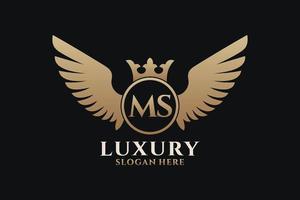 Luxury royal wing Letter MS crest Gold color Logo vector, Victory logo, crest logo, wing logo, vector logo template.