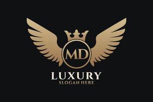 Luxury royal wing Letter MD crest Gold color Logo vector, Victory logo, crest logo, wing logo, vector logo template.