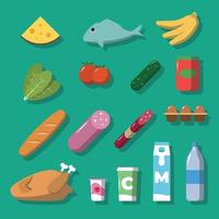 Food and drinks icons set with shadows. Flat style vector illustration