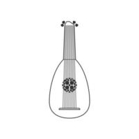 Lute flat black and white icon. Isolated Vector String ill.