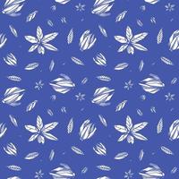 Blue Seamless pattern with Outlined hand drawind geometrical blossoming flower. Ylang-Ilang textile vector print