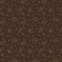 Brown Seamless pattern with Outlined hand drawind geometrical blossoming flower. Ylang-Ilang textile vector print