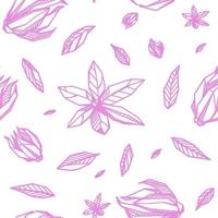 Pink large Seamless pattern with Outlined hand drawind geometrical blossoming flower. Ylang-Ilang textile vector print