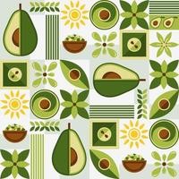 Seamless background with avocado and abstract geometric shapes. Simple minimal style. Good for branding, decoration of food package, cover design, decorative home kitchen prints vector