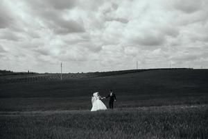 hermosa pareja de novios en la naturaleza foto