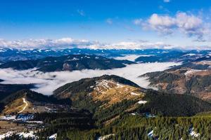Morning in the mountains. Carpathian Ukraine, Aerial view. photo