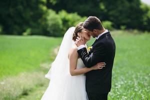 Beautiful wedding couple on nature photo