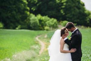 Beautiful wedding couple on nature photo