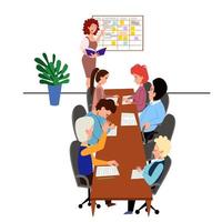 el concepto de una reunión de trabajo de colegas en la mesa. informe de la gente sobre el tema de la planificación y resolución de problemas.